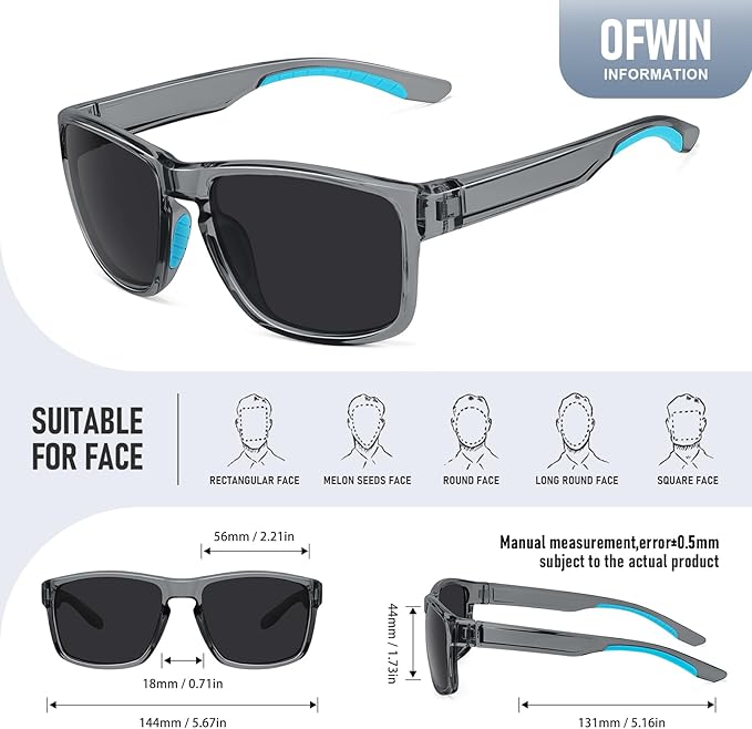 Sports Polarized Sunglasses for Men Women UV Protection Unbreakable Driving Running Fishing Hiking Sun Glasses
