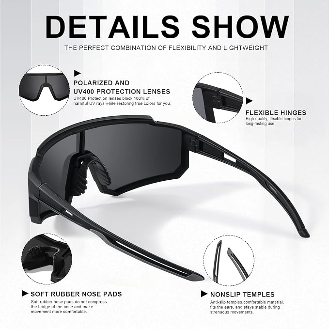 Polarized Sports Sunglasses for Men and Women,Fishing Cycling Mountain Bike Baseball Sunglasses with UV Protection