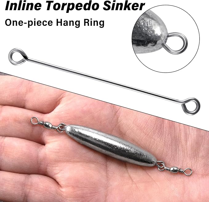 Dr.Fish 10 Pack in-line Trolling Sinkers with Double Swivel Torpedo Weight Lead Fishing Sinkers Double Ring Saltwater Freshwater Salmon Walleye Trolling