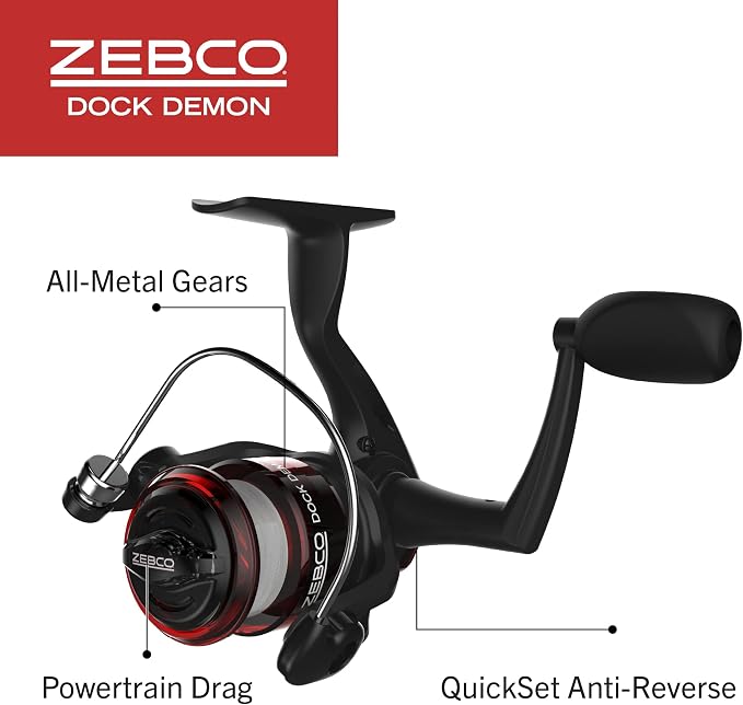 Zebco Dock Demon Spinning Reel or Spincast Reel and Fishing Rod Combo, 30-Inch Durable Fiberglass Rod, QuickSet Anti-Reverse Fishing Reel