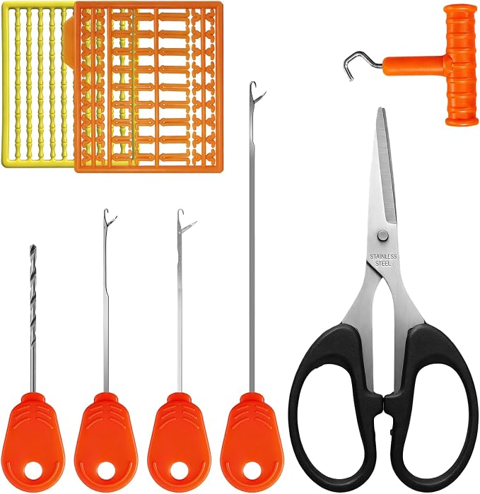 YOTO Carp Fishing Tool Kit & Equipment - Professional Baiting Rig Tools Set with Hook Needles, Bait Drill and 2 Boilie Stoppers - Multiple Styles: Standard, Silicone Grip & Night Glow