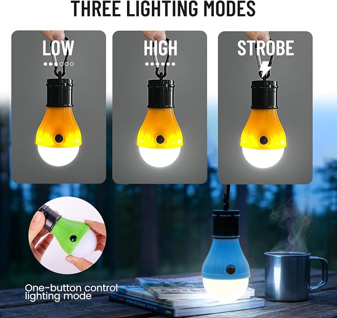 4PCS LED Camping Lantern Set – Portable Tent Lights with Clip Hooks & 3 Modes (High/Low/Strobe), LED Camping Lamp for Camping, Backpacking, Hiking, Party, Reading, Emergency