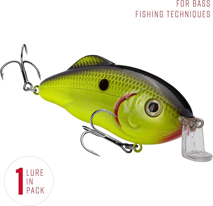 Strike King Hybrid Hunter Shallow Jr. Fishing Lure, Shallow Diving Crankbait, 90-Degree Bill, 3D Eyes, Loud Rattle, Dives 1 to 3-Feet,Size 4 & 6 Treble Hooks