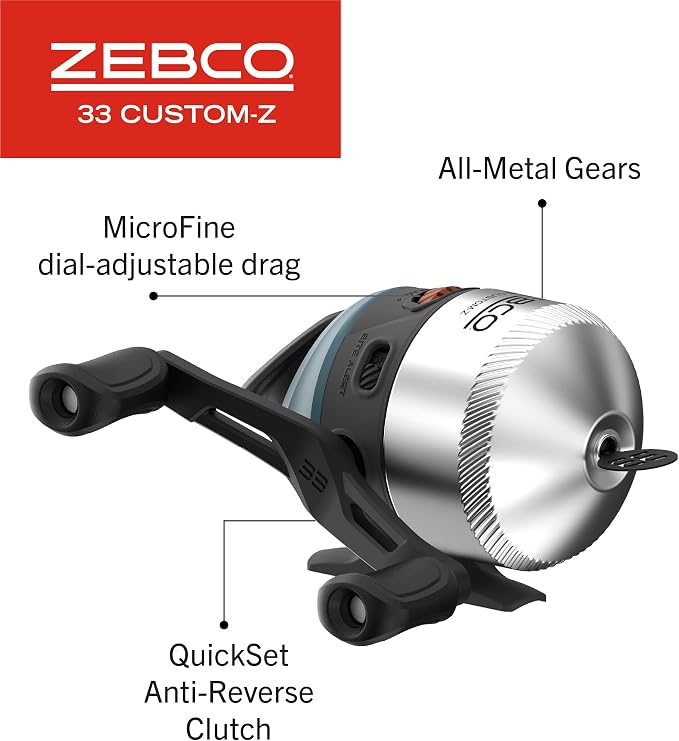 Zebco 33 Custom-Z Spincast Reel and Fishing Rod Combo, Telescopic Rod, 4.1:1 Gear Ratio, 14-Piece Strike King Tackle Kit