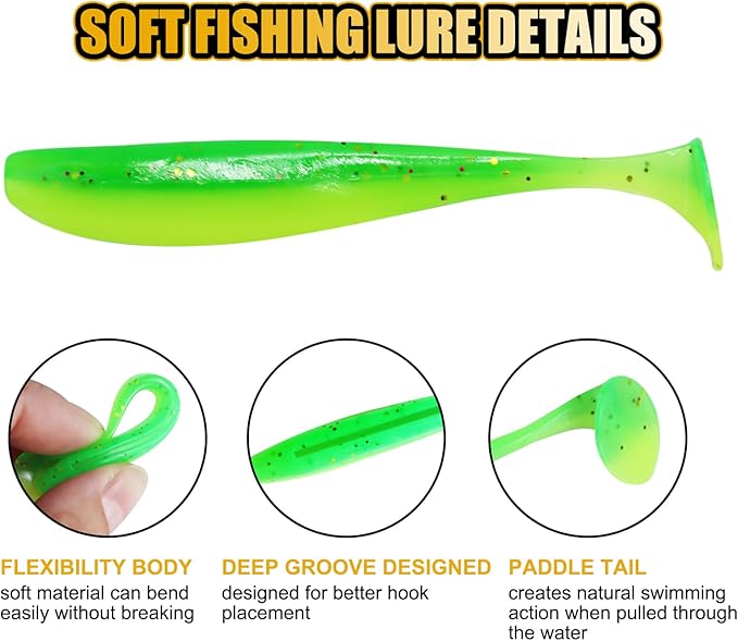 Fishing Soft Lures Paddle Tail Swim Baits Plastic Baits Crappie Walleye Trout Bass Fishing Baits for Jig Heads Saltwater/Freshwater 40PCS