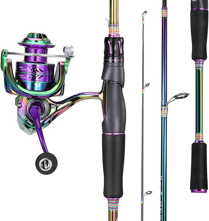 Sougayilang Spinning Fishing Reel Rod Combo, Two Pieces Colorful Poratble Light Weight Fishing Rod with Powerful Fishing Gear for Freshwater Bass Trout Fishing