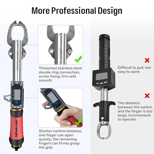 SANLIKE Fish Gripper with Digital Fish Scale 55LBS Stainless Steel Fish Lip Gripper Scale, HD Large Display, Waterproof & Saltwater-Resistant, 360 Degree Spinning Claws Professional Fish Holder Tool