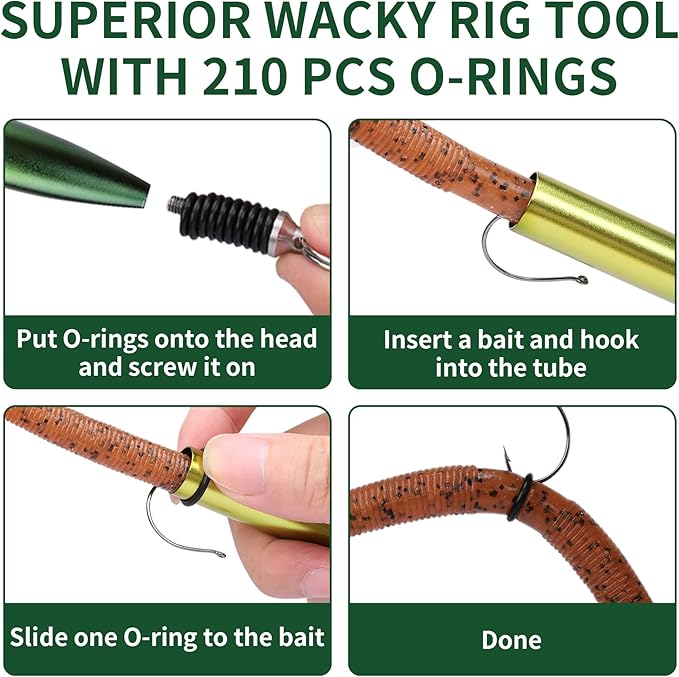 TRUSCEND Gradient Fishing Wacky Rig Tool with Silicone O Rings 210Pcs for 3"-4" and 5"-7" Fishing Worm Lures, Ultra-Smooth Downriggers Tube for Easy Installation and Great Protection of Stick Bait N1
