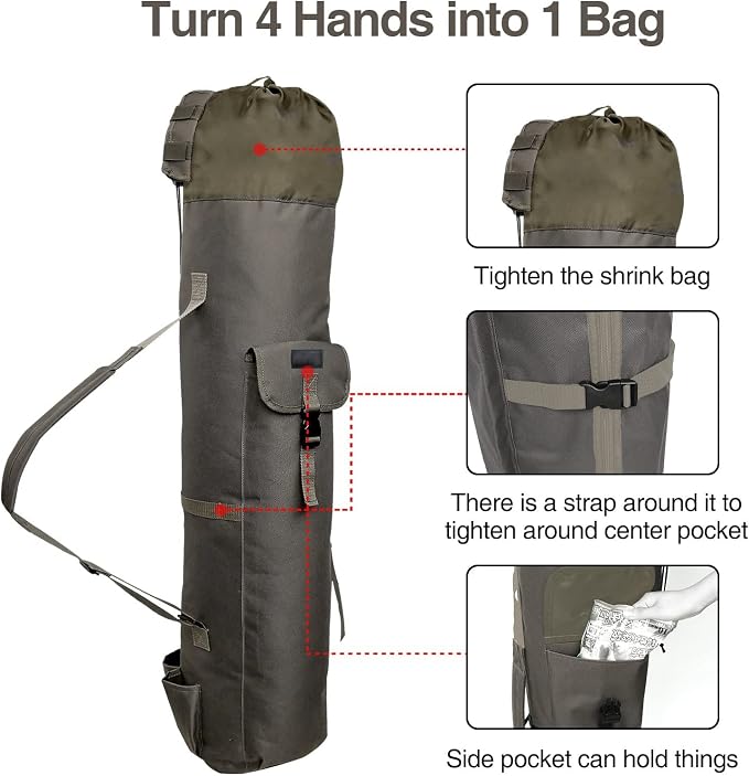 DONQL Fishing Rod Bags, Outdoor Fishing Pole Holders Reel Case, Multifunction Camping Portable Travel Carry Case Backpack Fish Rod Reel Bag, Holds 5 Poles & Fishing Tackles, Fishing Gear for Men
