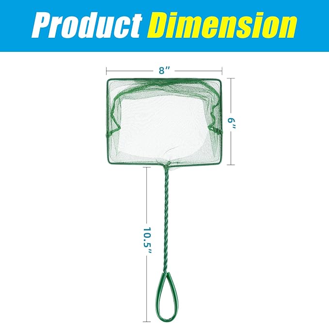 AQUANEAT 8 Inch Aquarium Fish Net, Wastes Skimming Cleaning Tool with Firm Handle for Fish Tanks Small Ponds