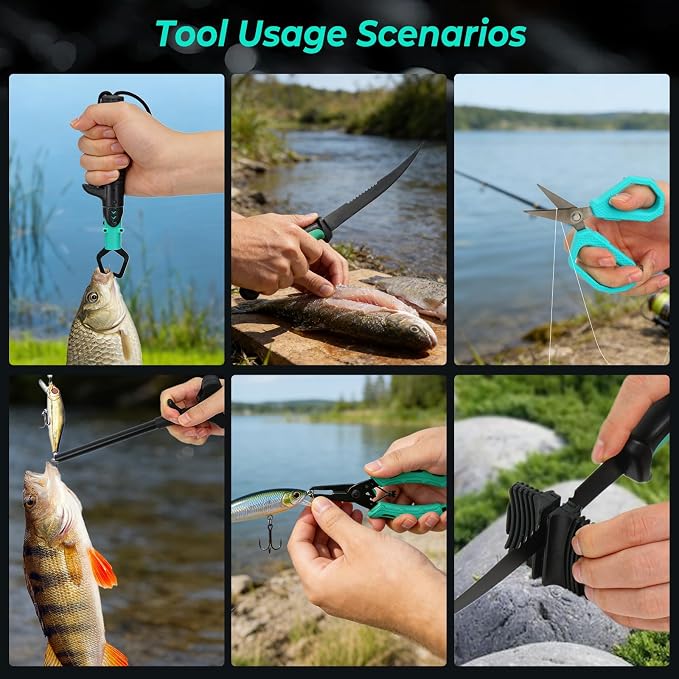 Jenseits Fishing Tool Kit, Fish Gripper, Fishing Pliers, Digital Fish Scale, Fillet Knife, Hook Remover & Fishing Accessories Set, Freshwater Saltwater Fishing Gear, Fishing Gifts for Men Angler