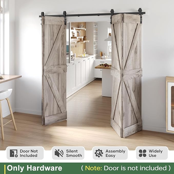 88" Bifold Sliding Barn Door Hardware Track Kit,Side Mounted Black J Shape Roller,Smoothly and Quietly,Assembly Easy,Fit Four 21" Bi-Folding Doors (Door Not Included)