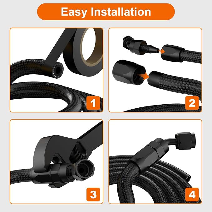10AN CPE Fuel Line Kit, AN10 Nylon Braided Fuel Hose with Hose Fittings, AN 10 Fuel Line Hose Black 20ft