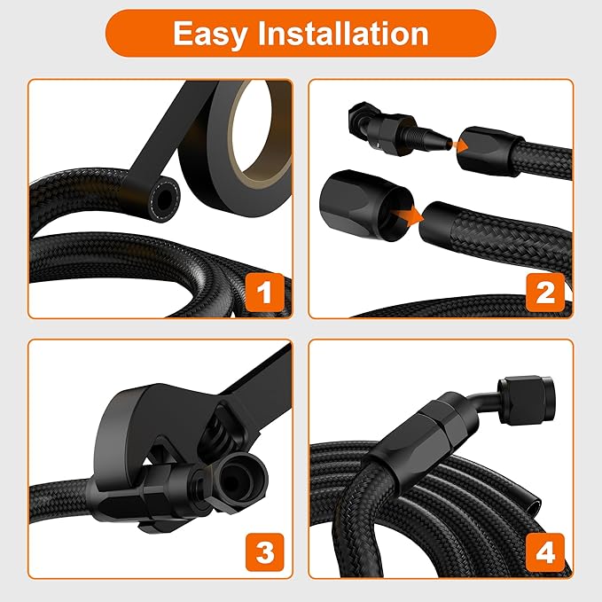 6AN CPE Fuel Line Kit, AN6 Nylon Braided Fuel Hose with Hose Fittings, AN 6 Fuel Line Hose Black 20ft