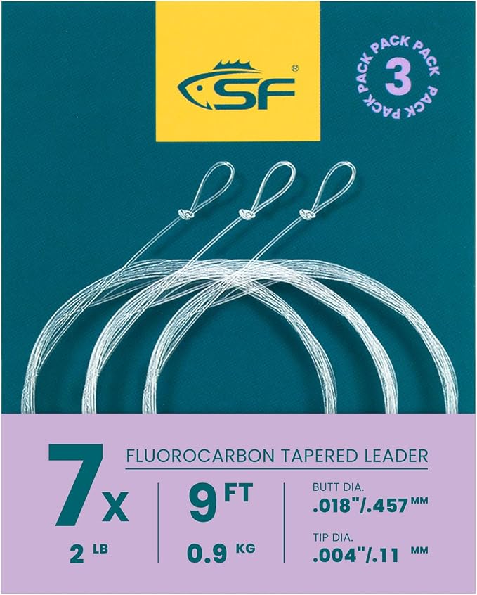 SF 3 Packs Pre-Tied Loop Fly Fishing Tapered Leader Fluorocarbon 7.5FT 9FT 12FT 0X 1X 2X 3X 4X 5X 6X 7X