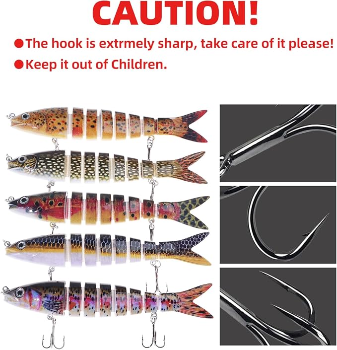 Bass Fishing Lures, Jointed Swimbait Glide Bait for Bass, Trout & Pike – Lifelike Fishing Lure with 3D Eyes, Built-in Rattle Chamber, Triple Hook – Realistic Fishing Lures for Freshwater & Saltwater