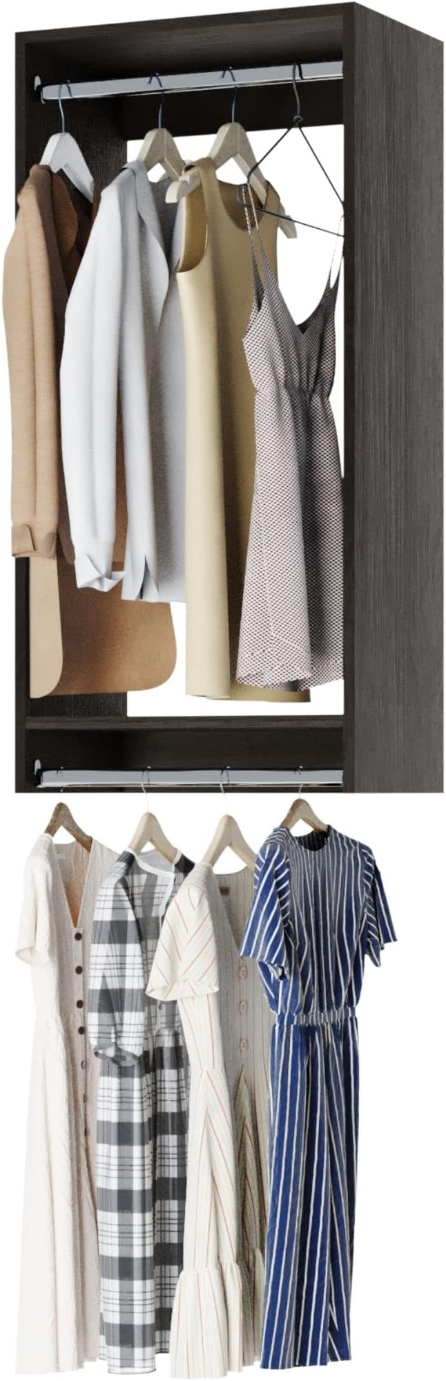 Double Hanging Closet Unit - Modular System for Hanging - Corner Organizer and Storage Shelves (Grey, 24 Inches Wide)