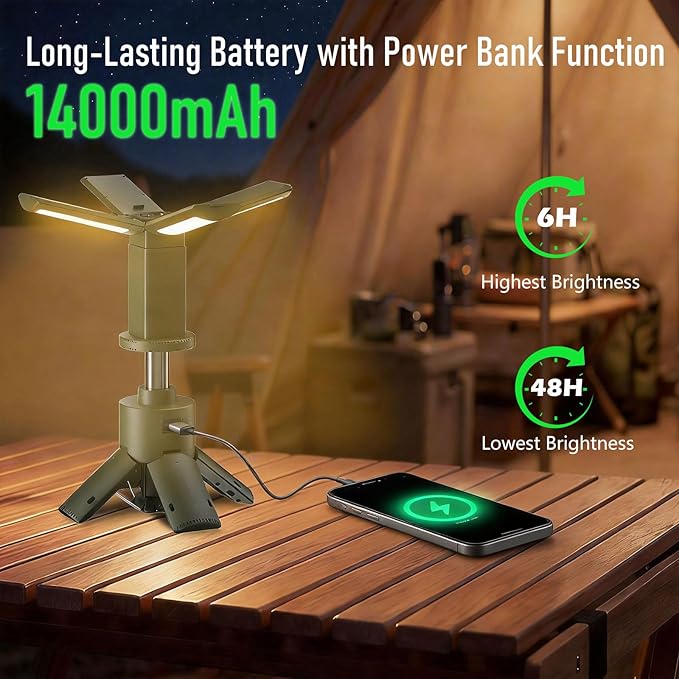 UBeesize Telescopic Camping Lights with Stand, 14000mAh Rechargeable Camping Lantern with Display, Tripod Light with Hook, IPX5 Waterproof Portable Tent Light for Camping, Fishing, Power Outages