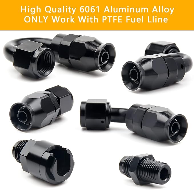 6AN PTFE Fuel Line Kit, Nylon Stainless Steel Braided Fuel Hose, LS Swap EFI E85 Injection Fuel PTFE Fitting 3/8" 26FT