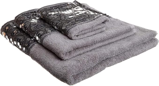 Zahari Home Sinatra Modern Bathroom Towel Set 3 Piece Towel Bath Towel, Hand Towel and Wash Towel Luxury Contemporary Decor Bling Silver Bath Towel Sets Soft, Plush and Highly Absorbent