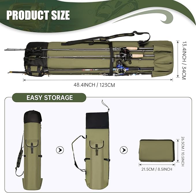 Fishing Rod Bag Fishing Rod Case, Durable Folding 900D Oxford Fabric Portable Large Capacity Waterproof, Fishing Gifts for Men Boys