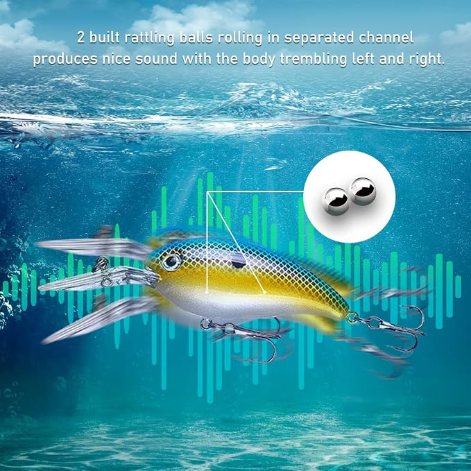 Crankbait Crank Bait Bass Fishing Lures, Square Bill Crank baits for Bass，Deep Diving Crankbaits，Fly Fishing Lures for Freshwater/Saltwater Trout Bass Snapper Walleye Crappie