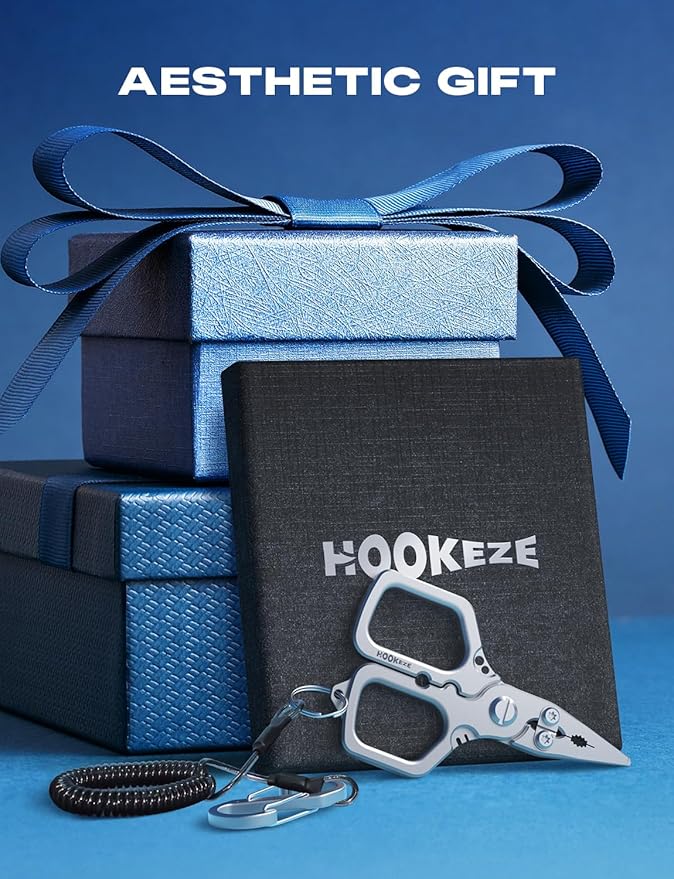 HOOK-EZE Multi-Function Fishing Pliers, Saltwater Resistant Fishing Scissors, Tungsten Cutters, Knot Tying Tool with Lanyard, Split Ring Hook Remover, Gifts for Men