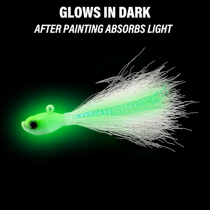 Alwonder 5-Pack Bucktail Jigs Hair Jigs Saltwater Freshwater Fishing Bucktail Lures Surf Fishing Jig Heads White Luminous Chartreuse Swimbait Jig for Bass Flounder Striper Bluefish Halibut Redfish