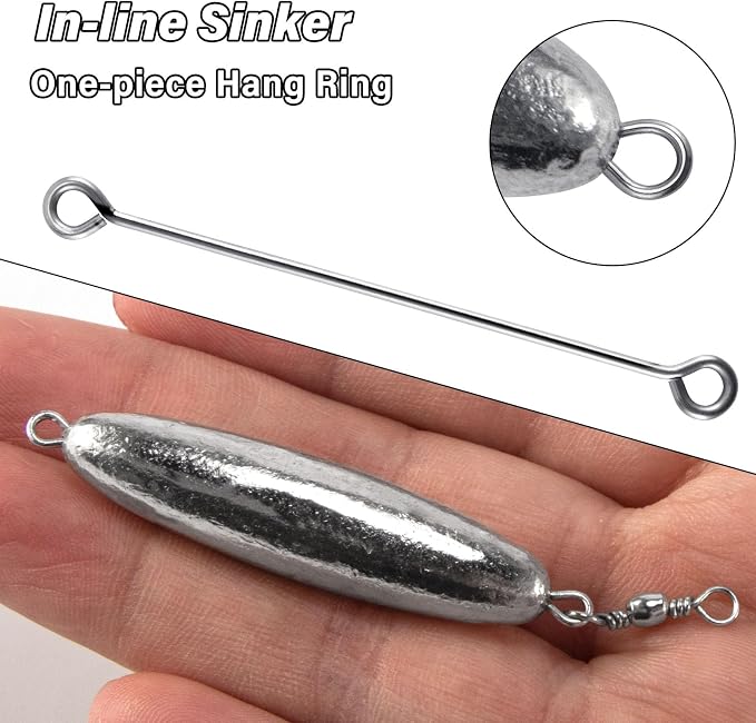 Dr.Fish 10 Pack in-line Trolling Sinkers with Swivel Torpedo Weight Lead Fishing Sinkers Double Ring Saltwater Freshwater Salmon Walleye Trolling