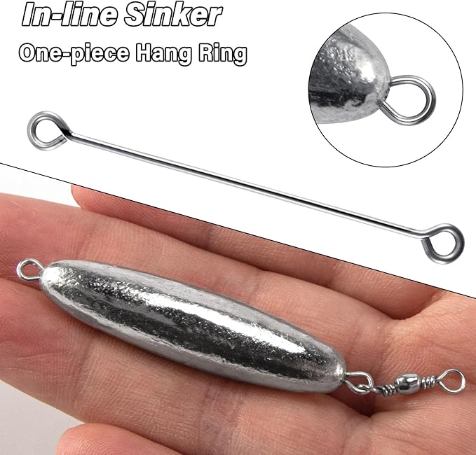 Dr.Fish 10 Pack in-line Trolling Sinkers with Swivel Torpedo Weight Lead Fishing Sinkers Double Ring Saltwater Freshwater Salmon Walleye Trolling