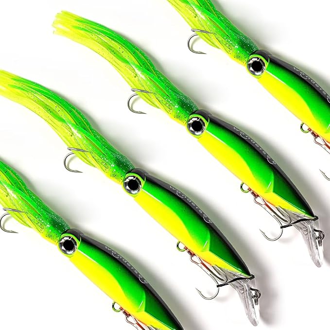 Wondersee Squid Fishing Bait Soft Hard Lures Kit Swimbait Crankbait Jig Simulation Weighted Holographic 4 PCS