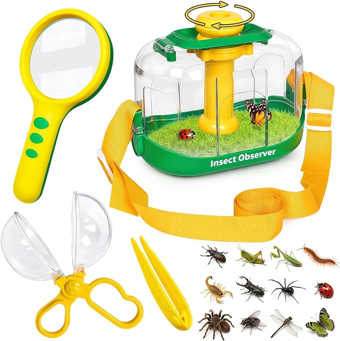 Bug Catcher Kit for Kids, 360° Rotating Insect Observation Box with Magnifying Glass, Scissor Tongs & Tweezers - STEM Outdoor Exploration Toys, Nature Adventure Learning Gift for Toddlers Boys Girls