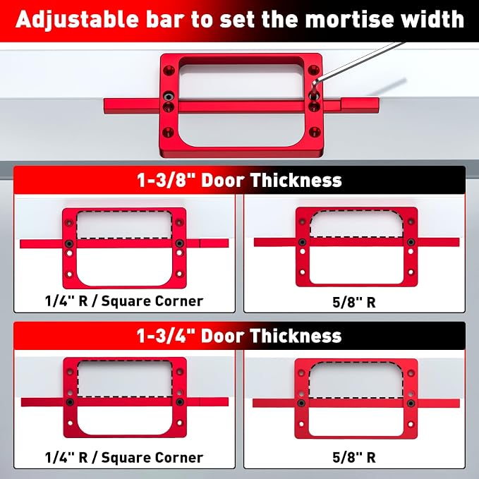 4" Fixed Size Door Hinge Jig for Door and Jamb, Aluminum Alloy Door Hinge Template Kit for Router, Mortise Jig Fits 4" Length 1/4" R, 5/8" R and Square Corner Hinges (4 in)