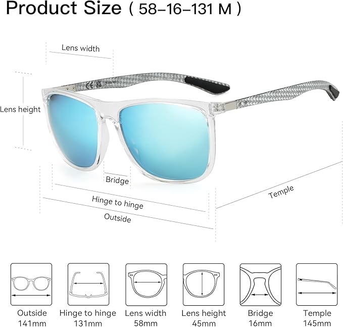ZENOTTIC Square Polarized Sunglasses for Men Ultralight Carbon Fiber Sun Glasses Driving Fishing Golf Sports UV400 Protection