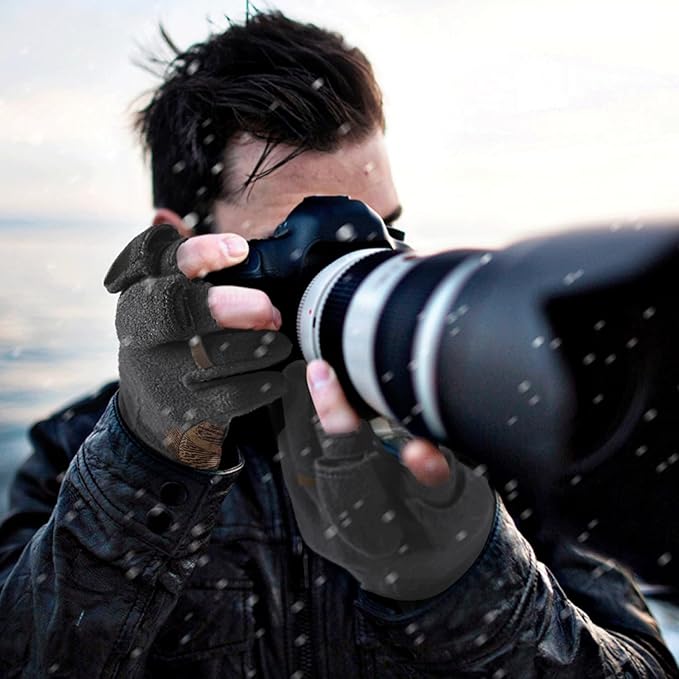 Palmyth Magnetic Fleece Fishing Gloves Convertible 3 Cut Fingers Ice Fishing Warm for Cold Weather Photography