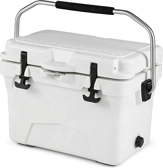 COSTWAY Portable Insulated Hard Cooler – Keeps Ice Up to 6 Days, Heavy-Duty Outdoor Ice Chest with Cup Holders, Built-in Fish Ruler & Bottle Opener for Camping, Fishing, Beach, Tailgating