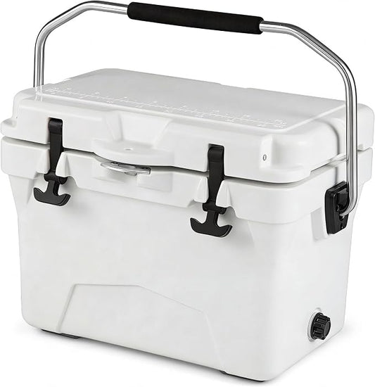COSTWAY Portable Insulated Hard Cooler – Keeps Ice Up to 6 Days, Heavy-Duty Outdoor Ice Chest with Cup Holders, Built-in Fish Ruler & Bottle Opener for Camping, Fishing, Beach, Tailgating