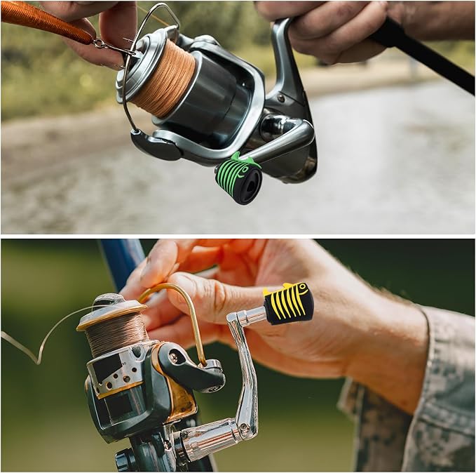 Fishing Reel Replacement Handle with Knob Covers, Spinning Casting Baitcaster Reel Grip Parts Universal Rocker Arm Non-Slip Rubber Sleeve