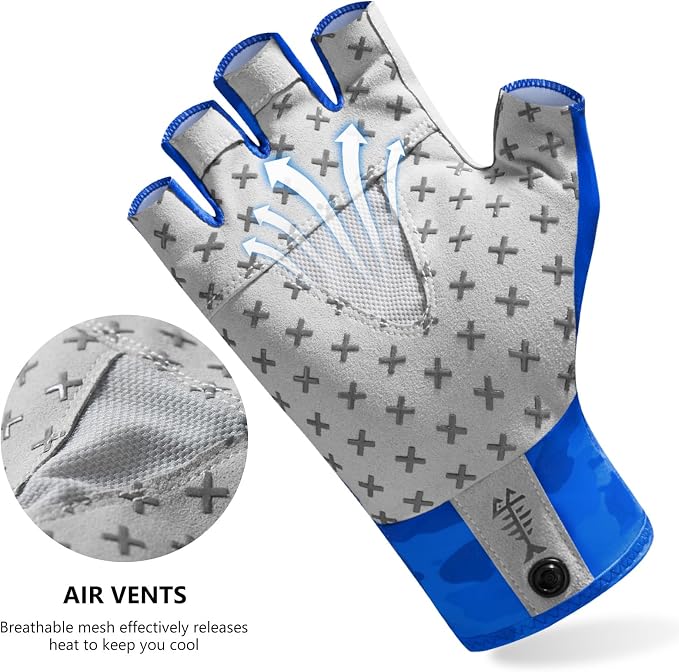BASSDASH Unisex UPF 50+ Half Finger Sun Gloves Fingerless Breathable UV Protection for Fishing Hiking Kayaking Rowing FG02