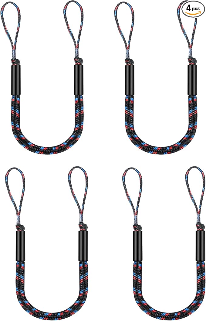 Bungee Dock Lines for Boat Shock Absorb Dock Tie Mooring Rope Boat Accessories 4-5.5 ft,4Pack (Black&Blue&red)