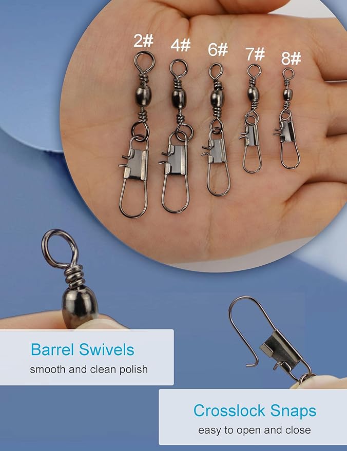 Fishing Swivels Snap Swivels 210pcs Barrel Swivels with Snaps, Fishing Swivels Saltwater Freshwater Snap Connector