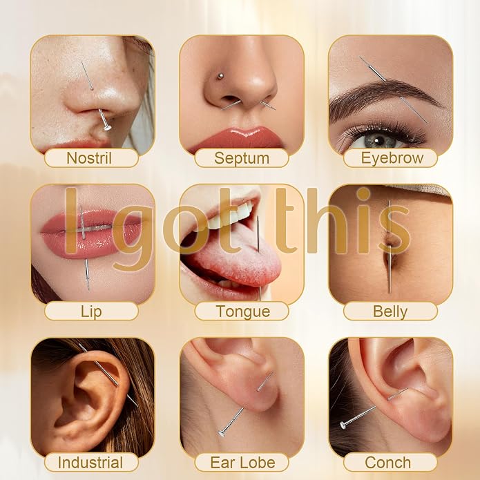 14g/16g/18g ASTM F136 Titanium Piercing Taper Insertion Pin for Internal Thread Tragus/Helix/Lip/Nose/Helix/Piercing Jewelry Cartilage Earrings Labret Nose Studs Stretcher Assistant Tool