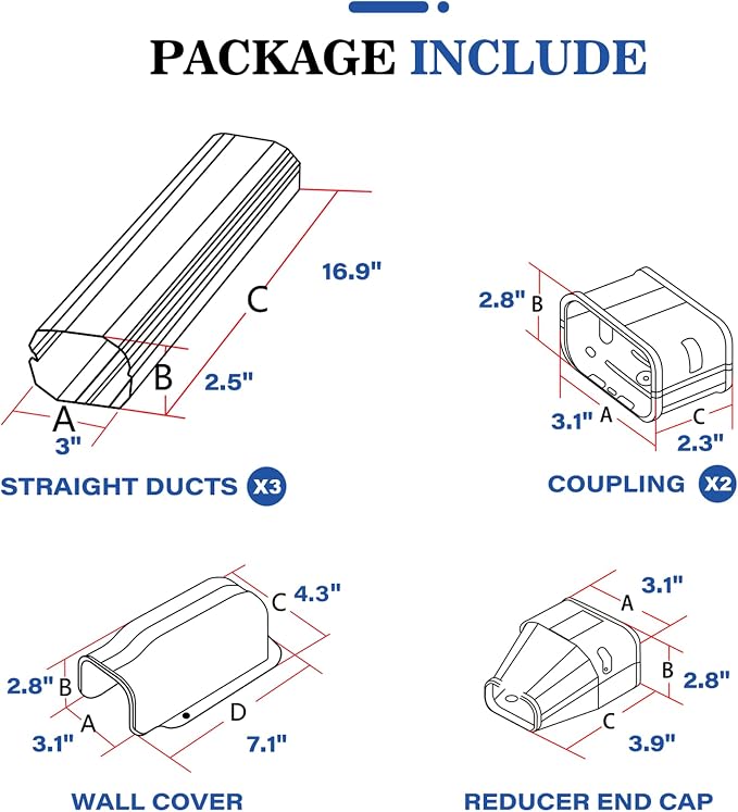 LyPrem Mini Split Line Set Cover 3" PVC Line Cover Kit for Mini Split and Central Air Conditioner & Heat Pump(3'' x 4.2Ft White)