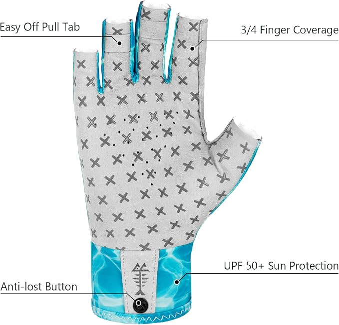 BASSDASH 3/4 Finger UPF 50+ Sun Gloves Breathable Anti-Slip Silicone Palm for Men Women Fishing Fingerless Cycling Running