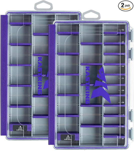 KastKing HyperSeal Waterproof Tackle Box, 3600 and 3700 Tackle Trays, Fishing Tackle Box Organizer with Removable Dividers, Lure Box and Terminal Tackle Storage,Purple