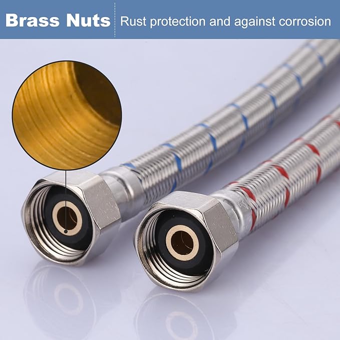 ARCORA 30 Inch Length Faucet Hose 1/2” to 1/2”, Braided Stainless Steel cUPC Supply Lines 1/2 Inch FIP x 1/2 Inch FIP Sink Hose Attachment for Faucet 1 Pair