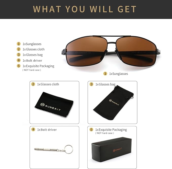 SUNGAIT Ultra Lightweight Rectangular Polarized Sunglasses Men UV400 Protection