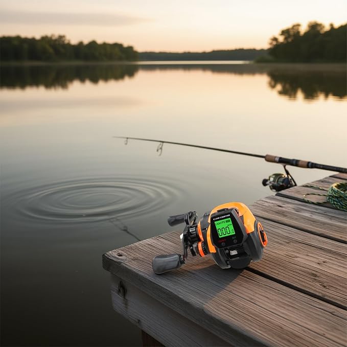 Digital Baitcasting Fishing Reel with Bite Alarm and Line Counter, 7.2:1 High Speed Gear Ratio, USB Rechargeable, 0-12 Adjustable Braking System