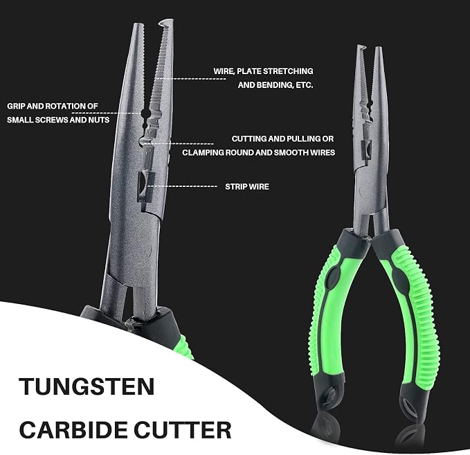Hikary Long Nose Fishing Pliers, Stainless Steel Hook Remover Braid Cutter Rustproof Multi-Tool Fishing Gripper for Freshwater Saltwater