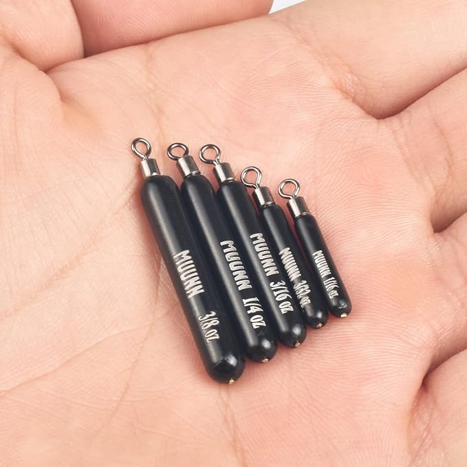 10 Pack Tungsten Skinny Drop Shot Weights, Pencil Sinkers with Round Eye for Free Rig & Finesse Bass Fishing, Drop Shot Rig Weights